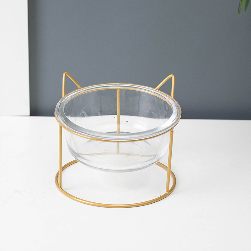 Cat Bowl perro tazón antidetonante tazón de comida gato tazón de fuente de comida para gatos tazón de fuente de vidrio con marco de metal fabricante de suministros para mascotas