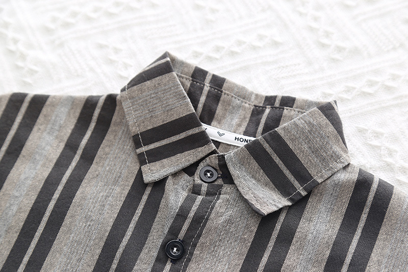 Camisa Infantil a Rayas Verticales con Cuello, Chaqueta Retro Unisex, Cárdigan, Primavera y Otoño, Estilo Coreano, Top Moderno 2025