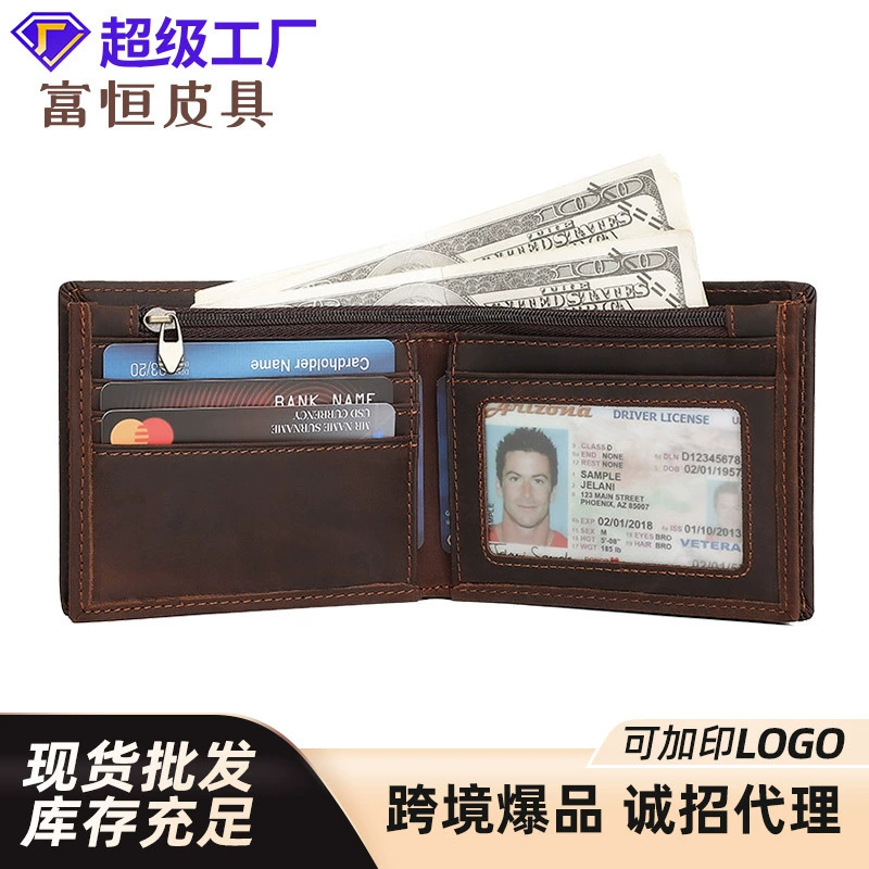 Новый европейский и американский ретро мужской кожаный кошелек Amazon горячий завод оптовая продажа короткий мульти-кард