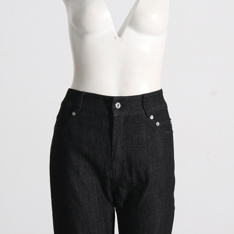 Women's Clothing 2024 Spring New Rhinestone Hollow Fishnet Hot Diamond Design Stitching Straight Jeans Women's Street Style Trousers_voghion.com