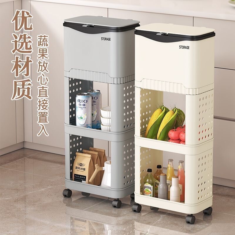 Large-capacity kitchen trash can, mobile storage unit for home use, multi-functional, multi-tiered shelving, 2025 new model furniture Large-capacity kitchen trash can, mobile storage unit for home use, multi-functional, multi-tiered shelving, 2025 new model furniture
