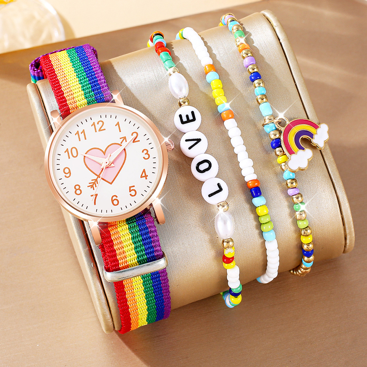 Cross-border Explosions Niche Inspired Women's Watch Rainbow Four-piece Casual Fashion All-match Quartz Watch suit Hot Sale