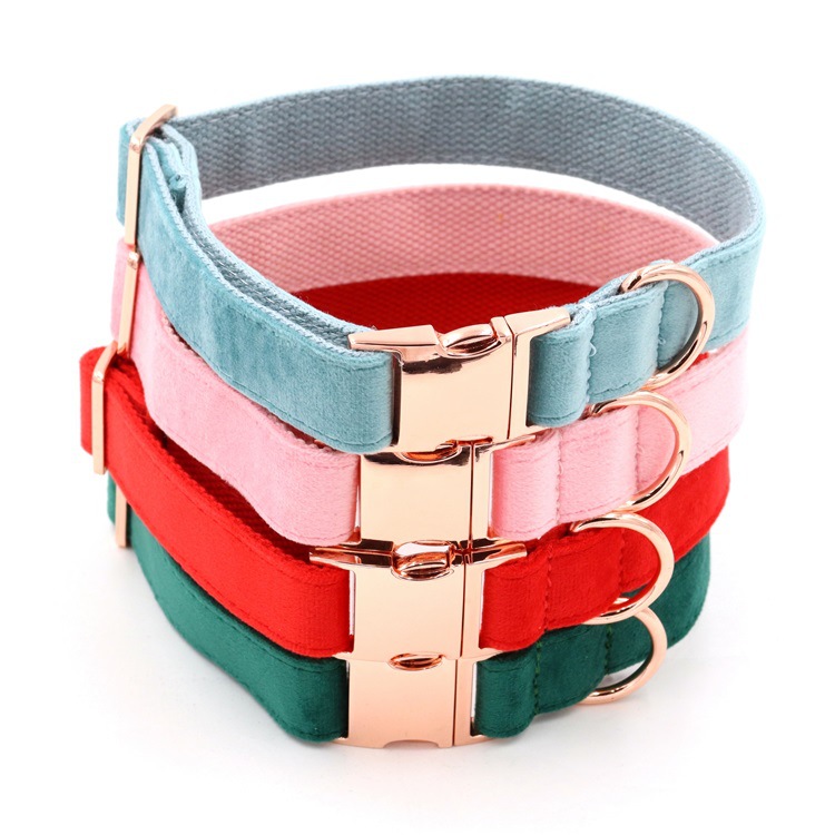 Leash Type Of Pet Supplies Simple Style Velvet Pet Bow Rose Gold Full Metal Buckle Dog Collar