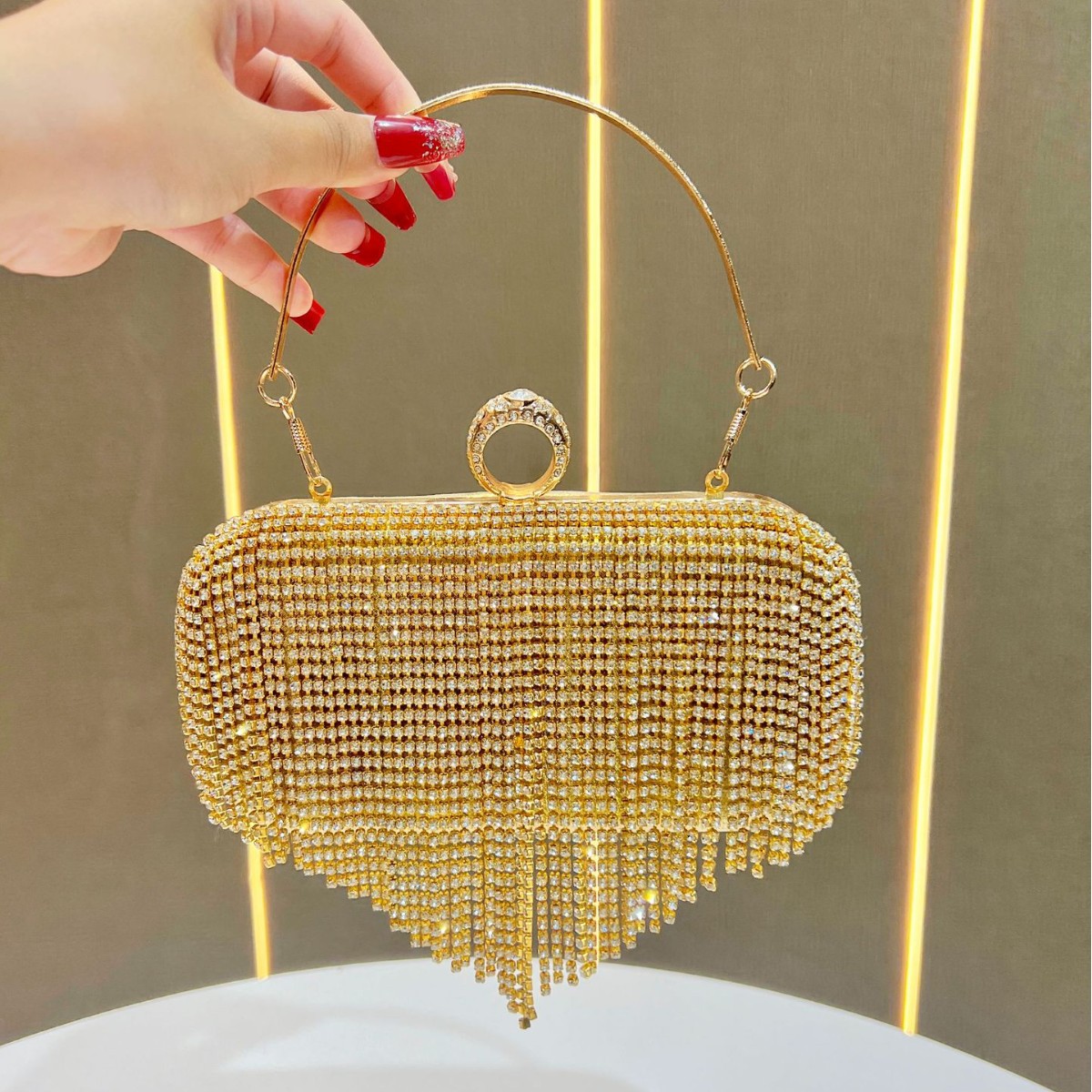 Cross-Border New Evening Bag For Women, Handheld Banquet Clutch, Rhinestone Tassel Formal Party Bag - Thumbnail 7
