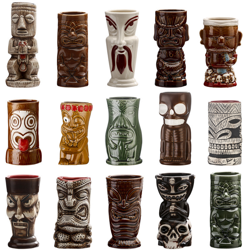 Taza de cóctel hawaiana taza de cerámica creativa taza de tic-tac - toe taza de cara de totem taza de macaco taza zombie taza de papagaio taza