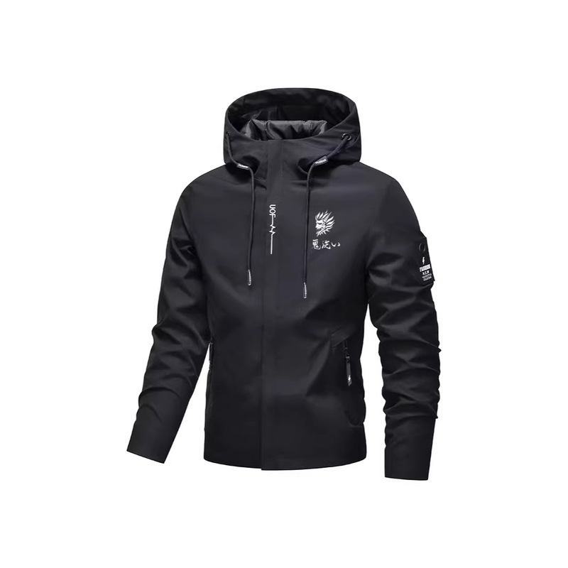 Cross-Border Hot-Selling Spring and Autumn Jacket for Young Men, Simple Casual Trendy Brand Top with Mk Letter Print, Hooded Windbreaker