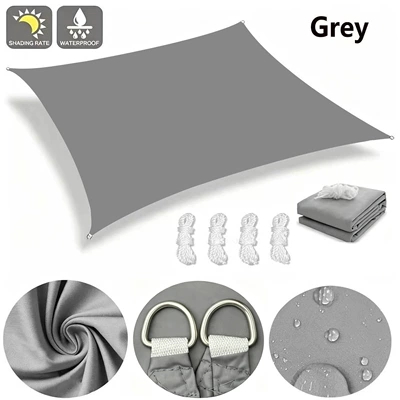 Cross-border outdoor rectangular rainproof sunshade sail for balcony and yard, sun-resistant and waterproof canopy fabric (Avtomobil yan çətirləri) - gray-2x2m