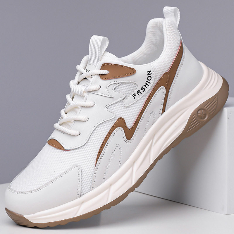 Giày thể thao nam da thật thoáng khí đế mềm, giày sneaker casual chạy bộ ngoài trời, gót 3-5 cm — HA8805 màu trắng, HA8805 màu đen