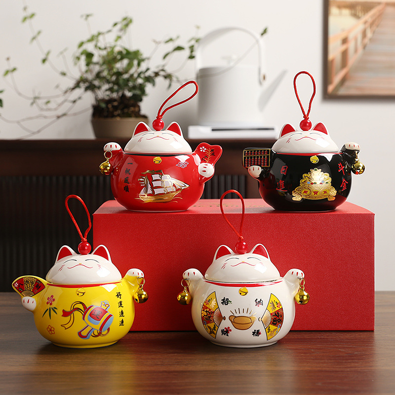 招财猫茶叶罐陶瓷商务伴手礼卡通茶仓招财进宝送客户礼品印制LOGO