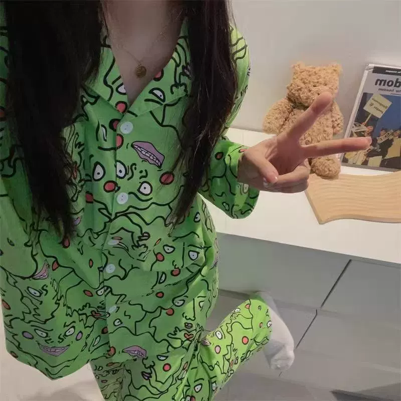 Смешные милые маленькие ямочки пижамы женские весенние и осенние брюки с длинными рукавами