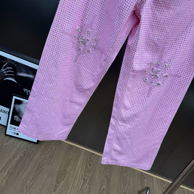 亮闪闪烫钻设计感手工花朵显瘦直筒街潮服牛仔裤|undefined