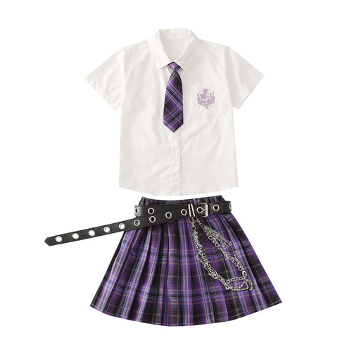 Ladies' Summer JK Uniform Set Anime Dark Short-Sleeve Shirt Academic Style Trendy Pleated Skirt Two-Piece Set