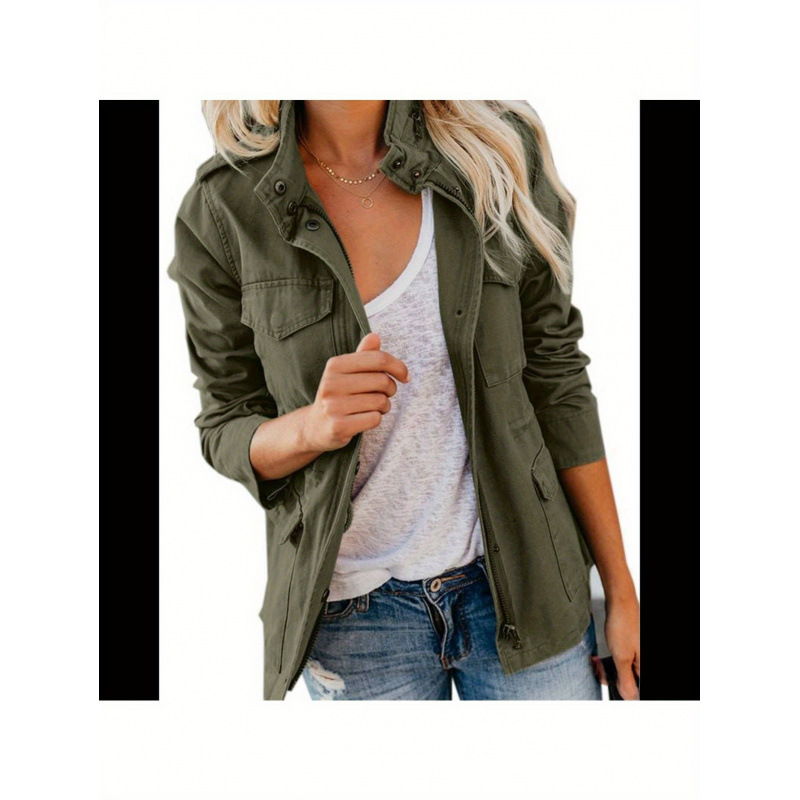 2026跨境新款欧美女式韩版宽松拉链休闲军装夹克跨境代发