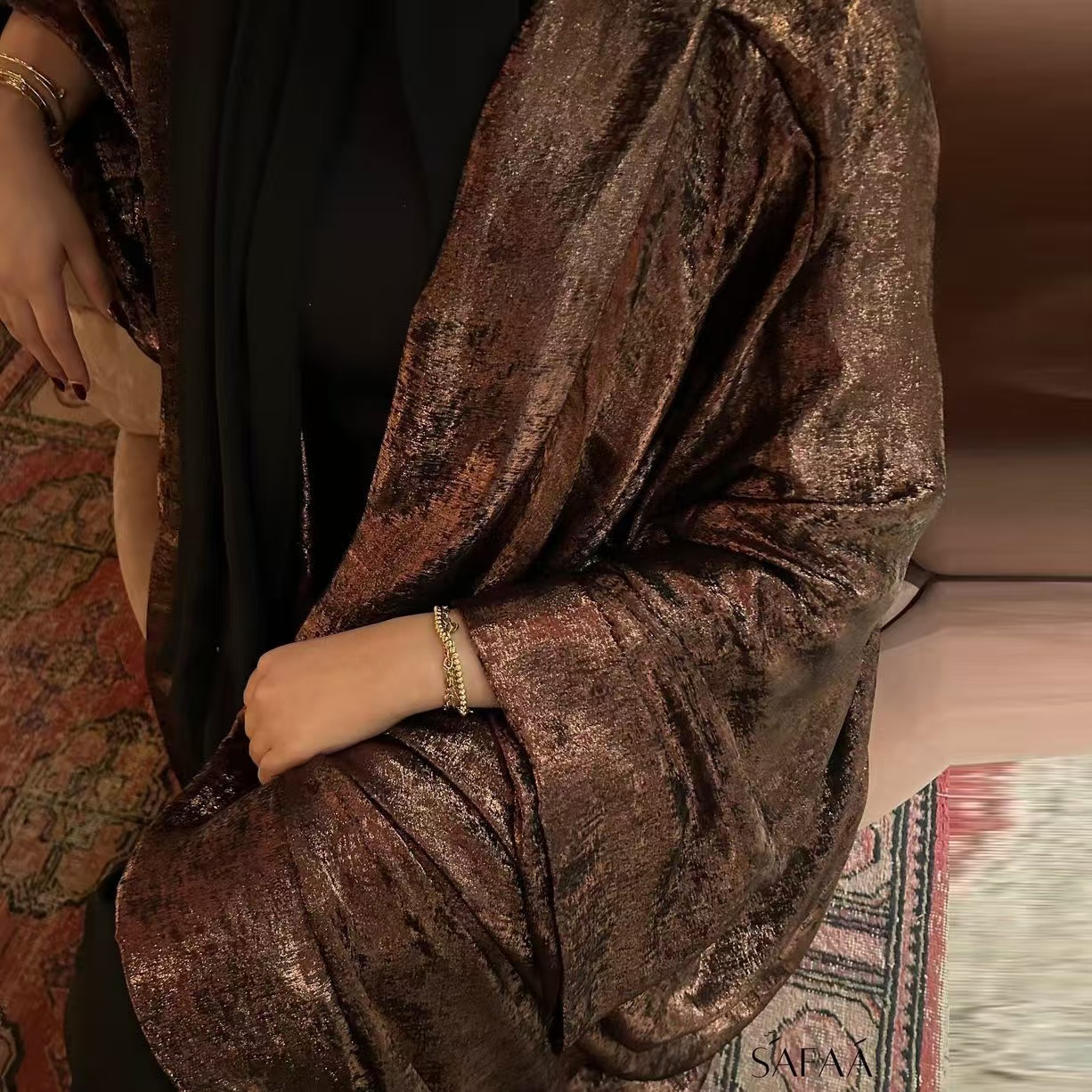 A008 Cross-border Middle East Dubai Muslim Fashion Women's Gold-Embossed Cardigan Robe_ecoleips.com