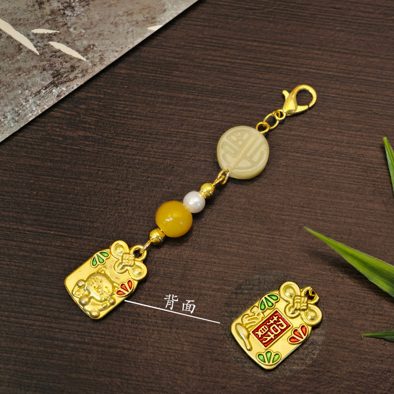 古代スタイルの合金ガラス幸運と祝福ペンダント中国風の合金オイルドリップチャイナドレスジュエリーペンダントタッセル胸ペンダント|undefined