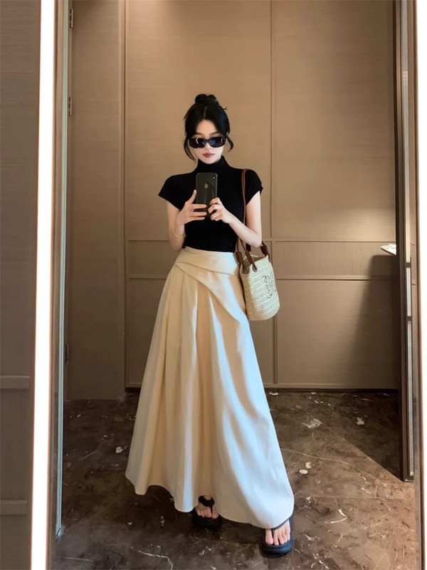 大码时尚微胖MM高腰A字半身裙加长版a字裙半身裙女装初夏季遮胯|undefined