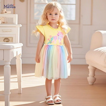 Little maven欧美儿童公主裙夏款纯棉网纱儿童裙子女童短袖连衣裙