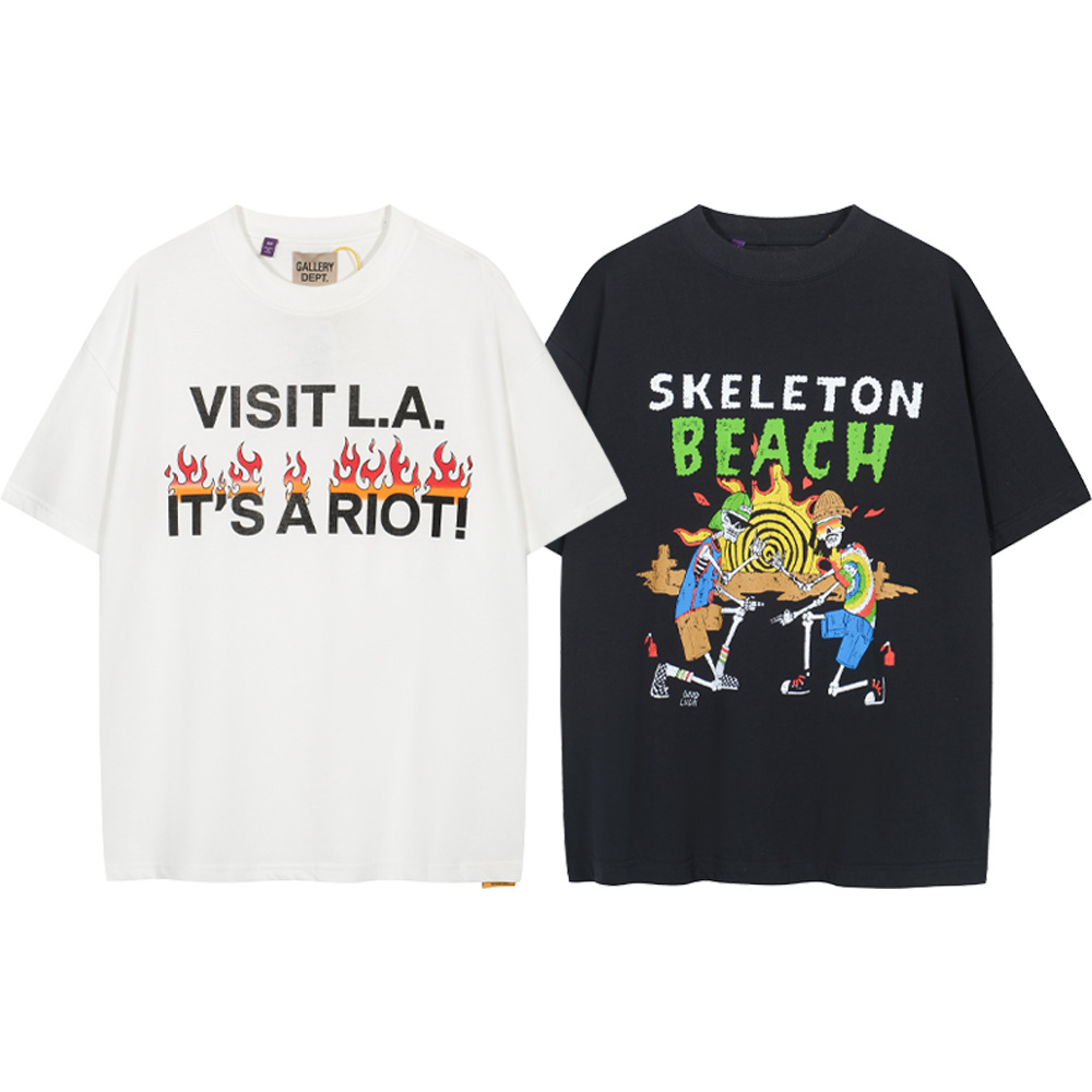Galería Dept. SKELETON BEACH Skull Beach temático impresión suelta camiseta de manga corta casual