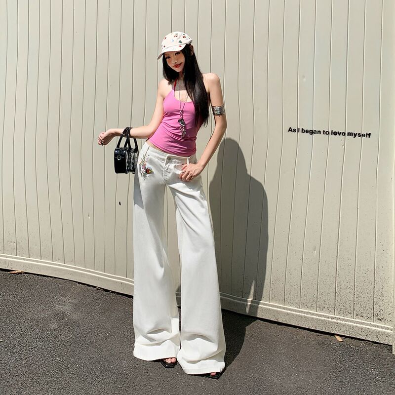 2026 Spring and Summer New Style American-Style Low-Waist Straight-Leg Slightly Flared Slim-Fit Off-White Jeans for Women Jeans Women 2026 Spring and Summer New Style American-Style Low-Waist Straight-Leg Slightly Flared Slim-Fit Off-White Jeans for Women Jeans Women