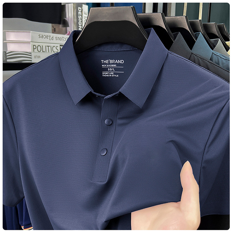 Áo polo nam tay ngắn cổ bẻ ẩn nút, chất liệu ice silk thấm hút nhanh khô — đen chi tiết 6