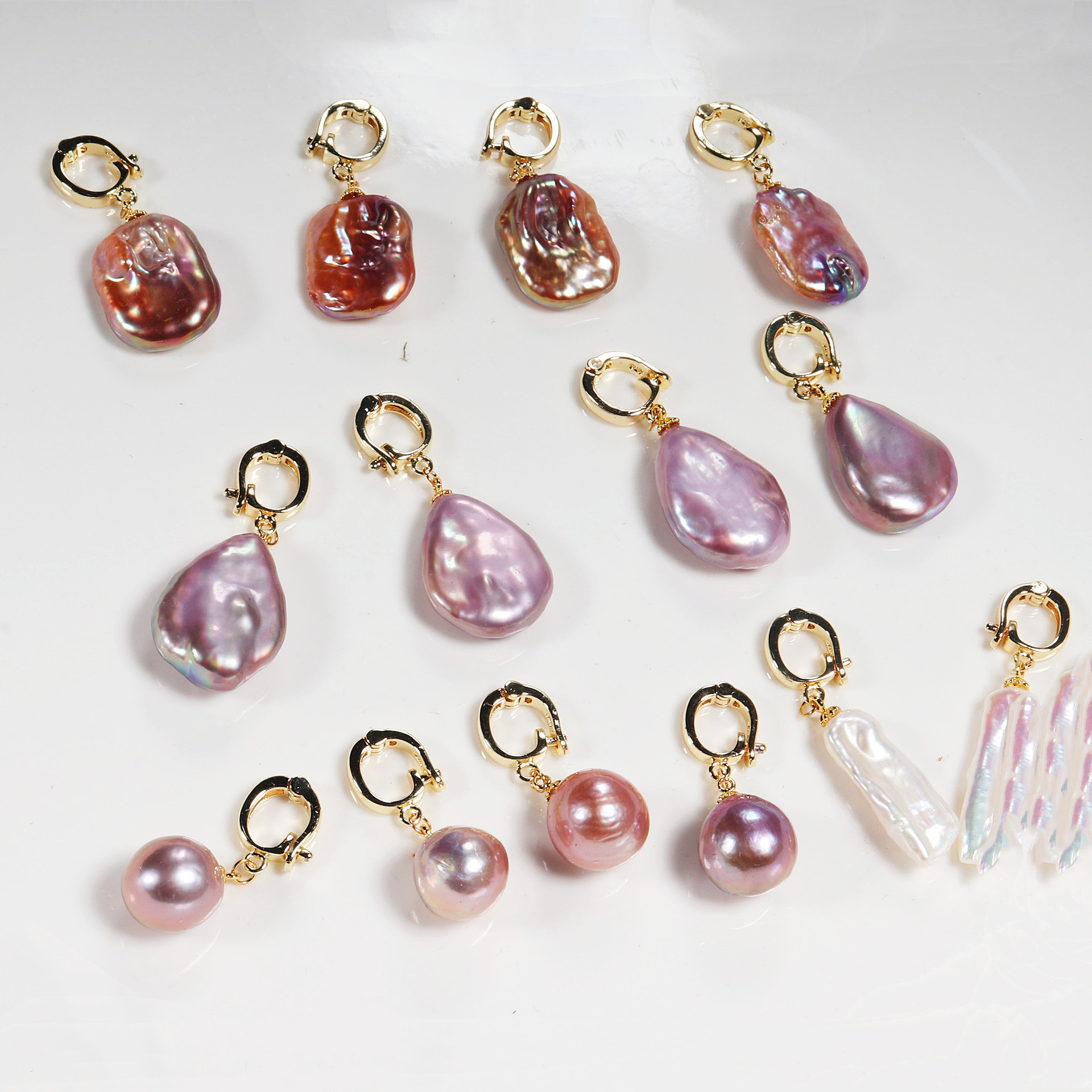 8g Weight 14K Gold Plated Plating Material Fashion Irregular Pearl Plating Inlay Pearl Drop Earrings Necklace 1 Pair