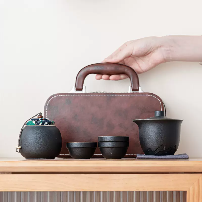 新中式粗陶江山旅行茶具套装礼品批发高档陶瓷便携式户外泡茶礼品