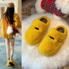 包头半拖鞋女外穿厚底增高复古2025秋冬新款百搭保暖时尚毛毛棉拖