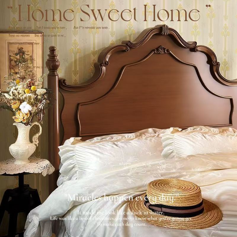 Medieval-Style American Double Bed, Retro French Wooden Bed, Anna Modern Minimalist Light Luxury Homestay Rental Wedding Bed, Large Bed Medieval-Style American Double Bed, Retro French Wooden Bed, Anna Modern Minimalist Light Luxury Homestay Rental Wedding Bed, Large Bed