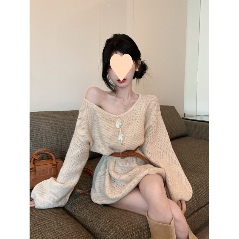 法式甜辣妹設計感長袖針織衫女早秋新款時尚寬鬆顯瘦配腰帶上衣潮