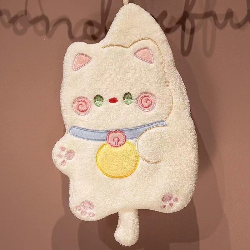 网红卡通猫咪珊瑚绒小毛巾擦手巾挂式厨房超强吸水加厚卫生间儿童|undefined
