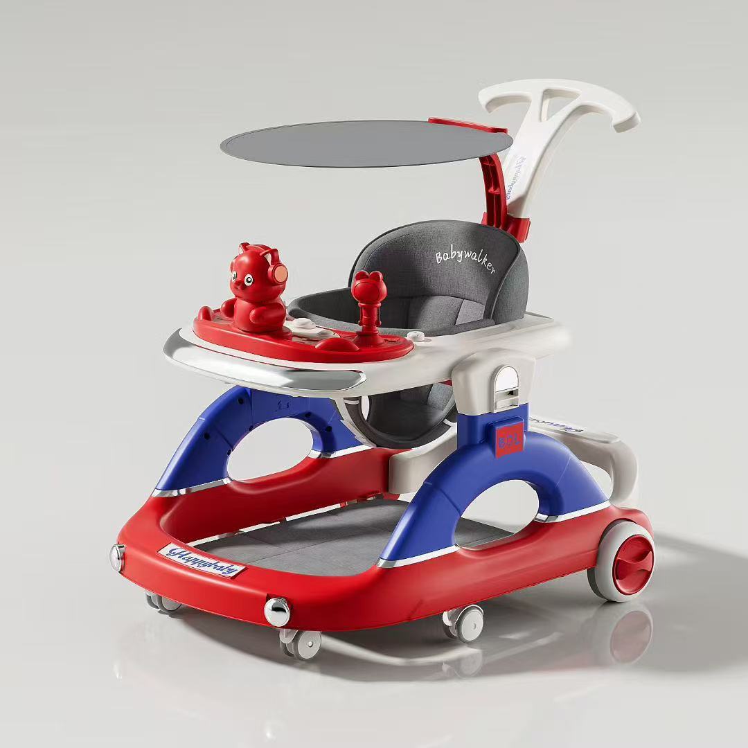 Baby Walker Height Adjustable Anti-O-Leg Foldableable Three-In-One Baby Hand Push Walker for 6-18 Months