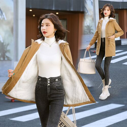 velvet women's medium and long women's trendy new winter Korean style loose cotton clothes with thick windbreaker outer