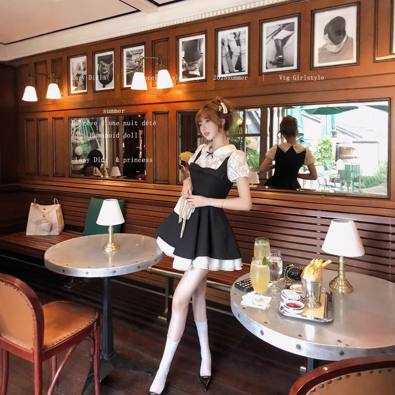 Lazy Didi クラシックシルエットフェイクツーピース 5 層スカートレトロパフスリーブプリンセスドレス|undefined