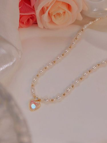 Freshwater Pearl Heart-shaped Cubic Pendant Necklace mermaid Princess Colorful Design Sense Shimmering Irregular Pearl Lock Chain