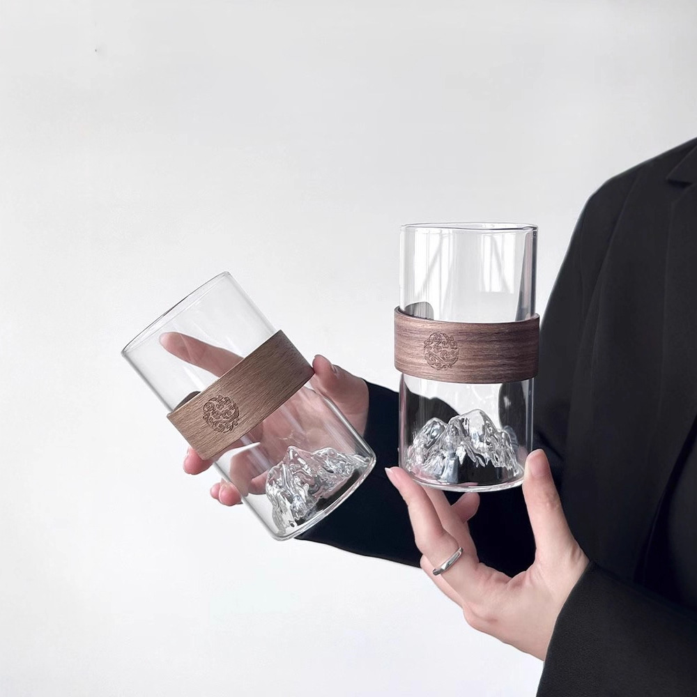 High Borosilicate Glass Mountain-View Cup, National Trend Style Xizang Mountain Cup, Iceberg Water Cup, Heat-Resistant Household Tea Cup, Holiday Gift