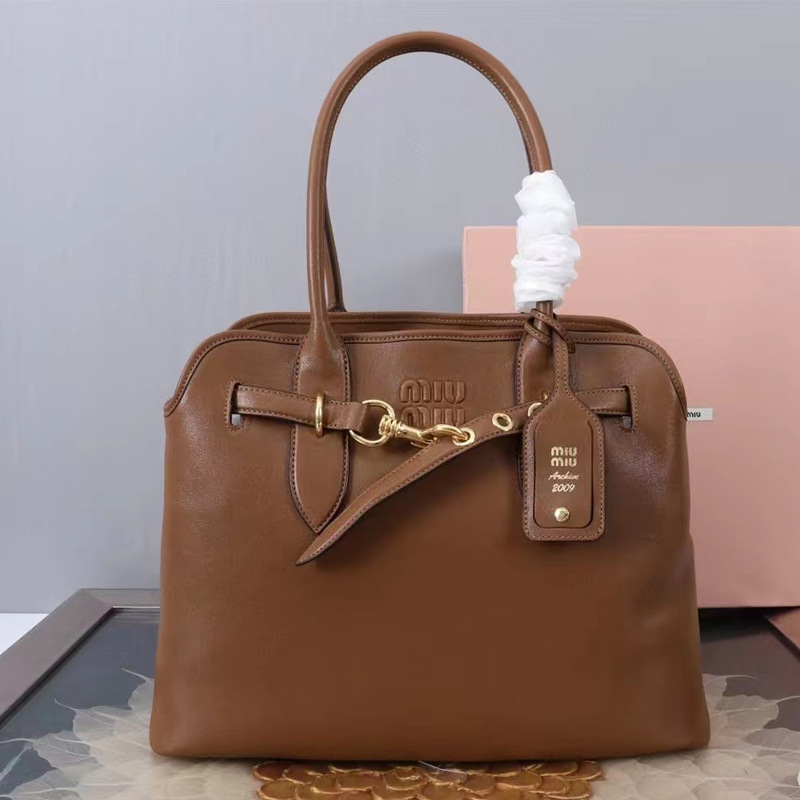 2024Miu's New Retro Versatile Belt Buckle Shoulder Tote Bag Large Capacity Satchel Briefcase Shopping Bag