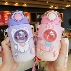 Cute and compact straw cup for girls, high-looking ins style, girly cup, student plastic water bottle, high temperature resistant