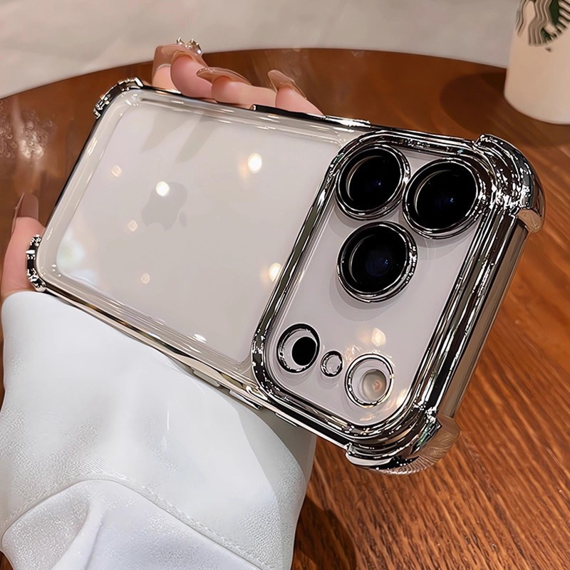 适用iphone17promax手机壳电镀四角防摔透明苹果16全包镜头膜软套|undefined