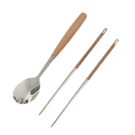 Yuanjin Bamboo Wood 410 нержавеющая сталь портативный набор палочек и ложки с ручками и крышками из бука