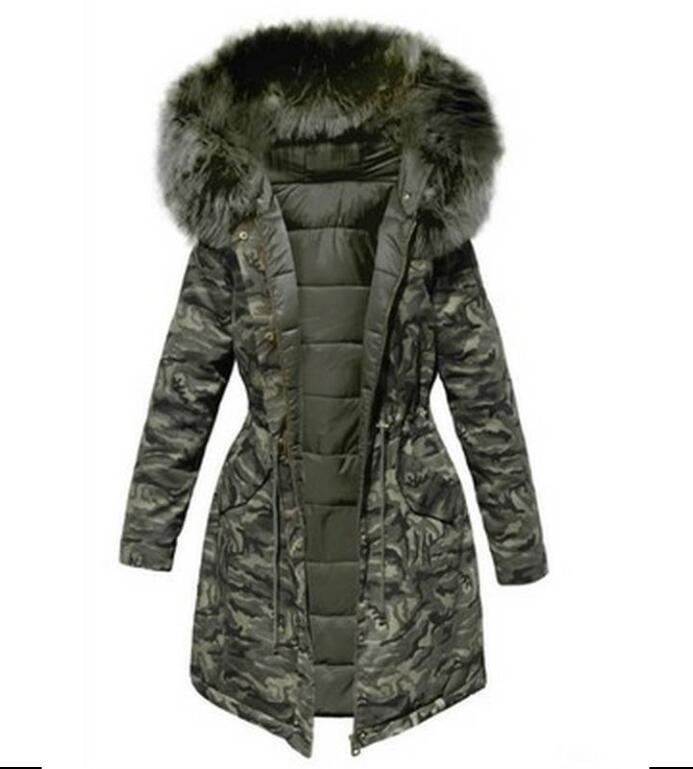 Damvinterjacka med pälskrage fodrad lång varm parkas_voghion.com