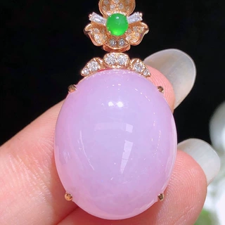 批发缅甸天然翡翠A货 18K金镶嵌粉紫蛋面翡翠吊坠珠宝饰品