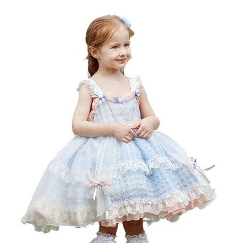 Summer 2024 New Children's High-Quality Princess Puff Dress for Girls, Lolita Style Backless Strap Dress