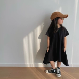 BOBOKIDS Весеннее летнее японское однотонное платье 2022 года детская одежда семейный стиль