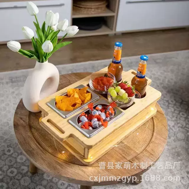 跨境沙发零食盒木质啤酒盒桌面遥控器支架木制零食托盘桌架收纳盒