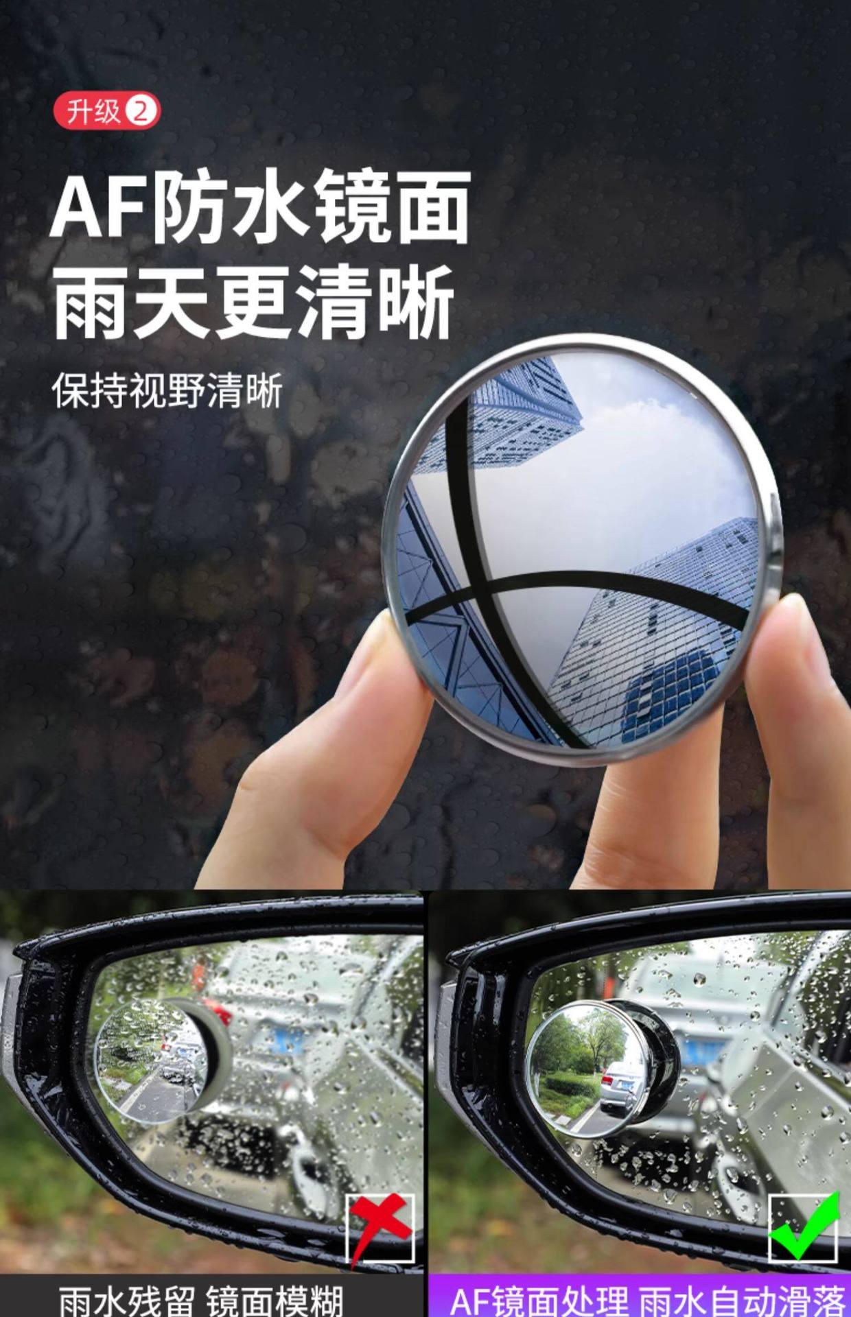 Car Rearview Mirror Small Round Mirror Blind Spot Reversing Ultra-Clear Auxiliary Reflective Mirror 360-Degree Panoramic Wide-Angle Suction Cup Type