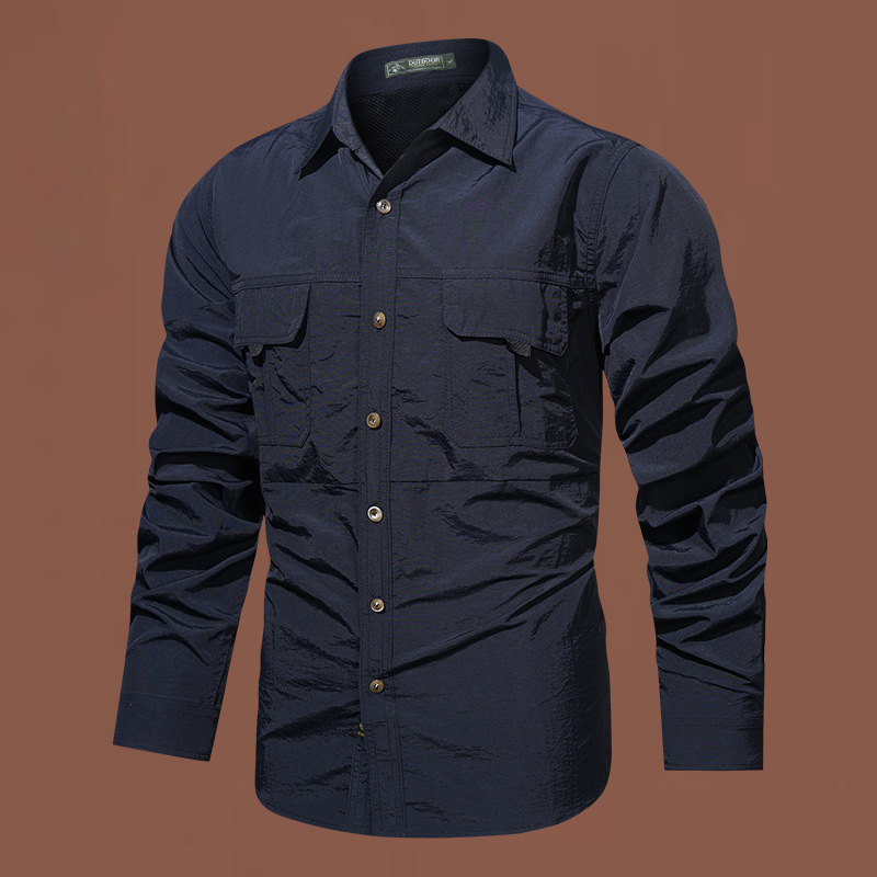 Otoño y invierno nuevas camisas tácticas de manga larga al aire libre para hombres delgadas camisas de secado rápido de bolsillo con collar chaqueta de montaña para hombres