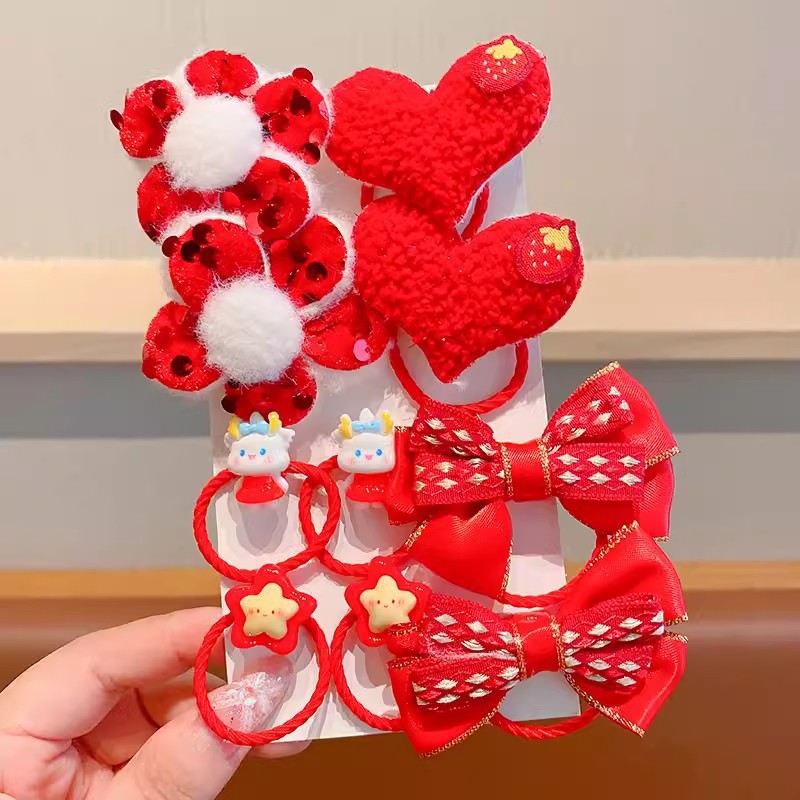 Banda de goma para niños arco de flores rojas para niñas festivo Año Nuevo cuerda de pelo niña no duele el pelo lazo anillo de pelo