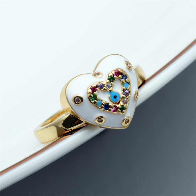 Fashion Devilu0027S Eye Heart Shape Copper Rings Inlay Zircon Copper Rings