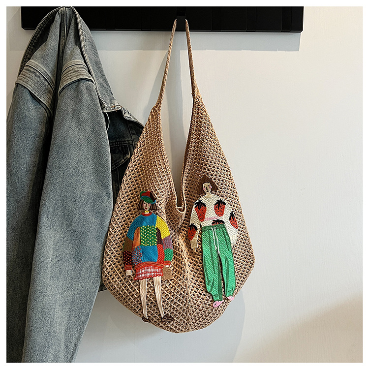 Lazy Style Woven Bag For Women, Fashionable Large Capacity Shoulder Bag, Beach Vacation Travel Korean Style Straw Bag - Thumbnail 6