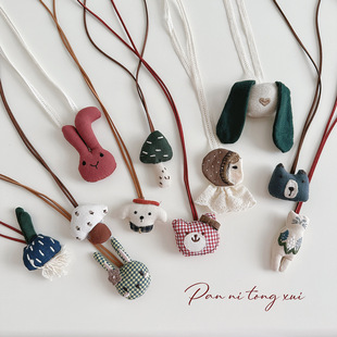Fabric Handmade Cartoon Children's Neck Necklace Girl's Cute Animal Doll Big Goose Bear Bag Accessories Pendant